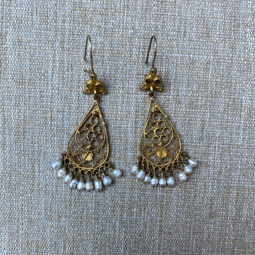 Vintage Gold & Pearl Boho Earrings